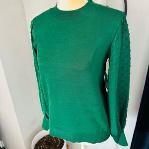 CeCe Clip Dot Sleeve Sweater, Holiday Christmas Party Top, Green, Size Small NWT